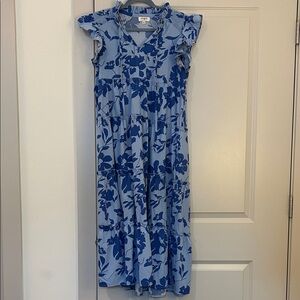 Umgee Light Blue Maxi Dress with Cobalt Floral Print
